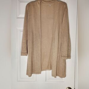 Unbranded L Tan 3/4 Sleeves Knit LINEN Blend Women’s Opened Cardigan